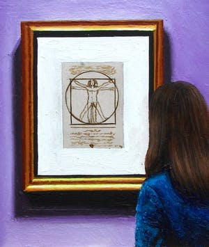 Gerard Boersma - Vitruvian Man (Vrouw kijkend naar tekening van Leonardo Da Vinci) kopen? Bied vanaf 75!