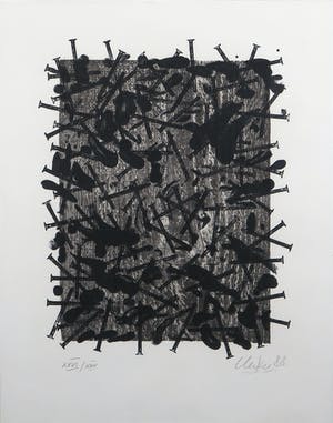 Gunther Uecker - Litho, Compositie met spijkers - Ingelijst kopen? Bied vanaf 350!