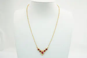 1174- Gracieus 18krt geel gouden Indiaas halssierraad - roze rode stenen kopen? Bied vanaf 380!