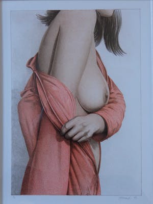 Roger Wittevrongel - HALFNAAKTE VROUW / KLEURLITHO / 61x51cm / KADER / SIG / 1986 kopen? Bied vanaf 95!