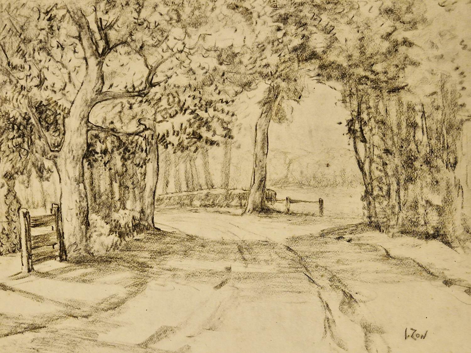 Jacques Zon - Grote omstreeks 1900 gemaakte Houtskooltekening "bospad" gesigneerd kopen? Bied vanaf 20!