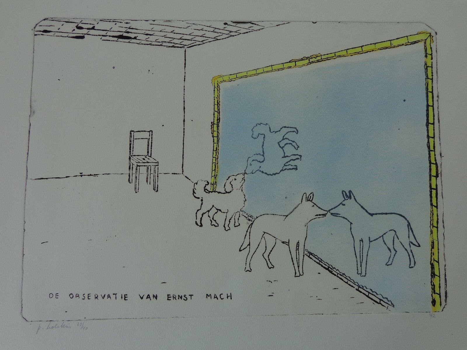 Pieter Holstein - ERNST MACH / ZW-W ETS + AQUAREL / 50x61cm / SIG / 1972 verkocht voor € 70!