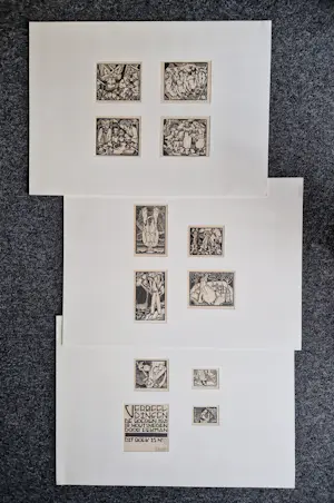 Nikolaas Eekman - Map met 12 houtsnedes -Verbeeldingen 1921 "de Boeren" + 2 losse houtsnedes kopen? Bied vanaf 70!