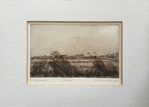 Ronald J. Schuurman - 'Lelystad' & 'Bruggetje' | set van 2 etsen (1x droge naald) - in sepia tint kopen? Bied vanaf 65!