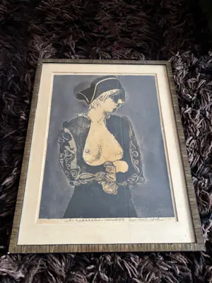 Els Korver - ets aquatint monotype eigen druk van staande vrouw kopen? Bied vanaf 45!