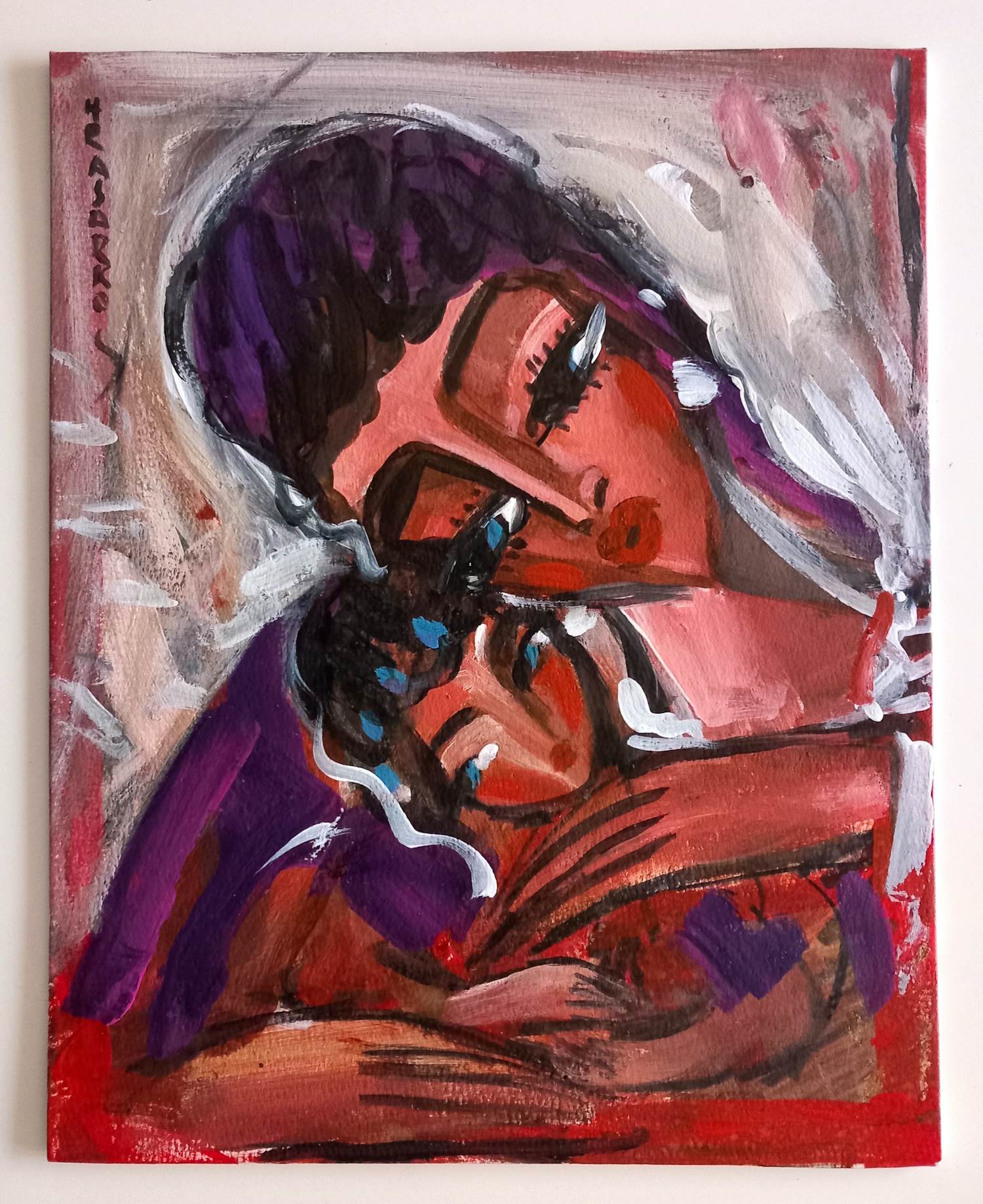 Hrasarkos - Moeder en Kind – Acrylverf schilderij - gesigneerd kopen? Bied vanaf 190!