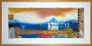 Theo Koster - Zeefdruk en collage, Liggend blauw - Ingelijst (Groot) verkocht voor € 40!