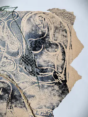 Theo Beerendonk - 1968 - gemengde techniek (papier, lino, gouache, visnet) "Naakt in rood" kopen? Bied vanaf 148!