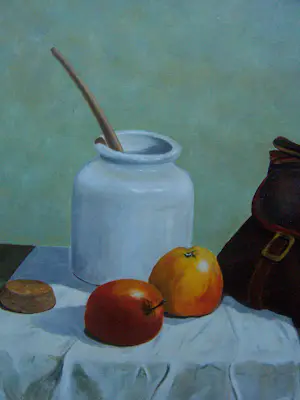 Niet of onleesbaar gesigneerd - Stilleven met appels en tas. C.M Rietveld kopen? Bied vanaf 10!