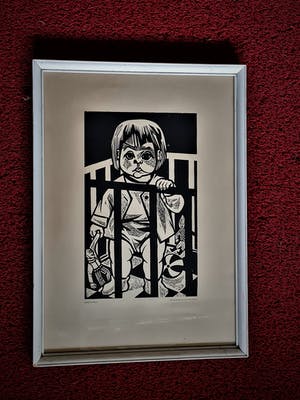 Lou Strik - Houtsnede "Kind in box" vereniging tot bevordering van de beeldende Kunst 1961 kopen? Bied vanaf 29!