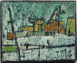 Niet of onleesbaar gesigneerd - Ingelijst, olieverf op doek, Landschap , 1960 – gesigneerd verso kaufen? Bieten Sie von 1!