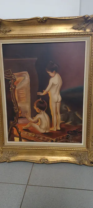 Niet of onleesbaar gesigneerd - 2 kinderen aan de haard kopen? Bied vanaf 1!