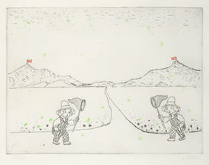 Pieter Holstein - Handgekleurde ets, Vlinders vangen - Ingelijst kopen? Bied vanaf 60!