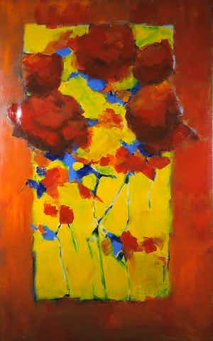 Carolina Paulussen - Acryl op doek, Rozen in oranje kader (Zeer groot) verkocht voor € 1!