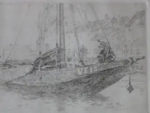 Willem Bastiaan Tholen - Hoogaars in de haven van Veere - Ets kopen? Bied vanaf 50!