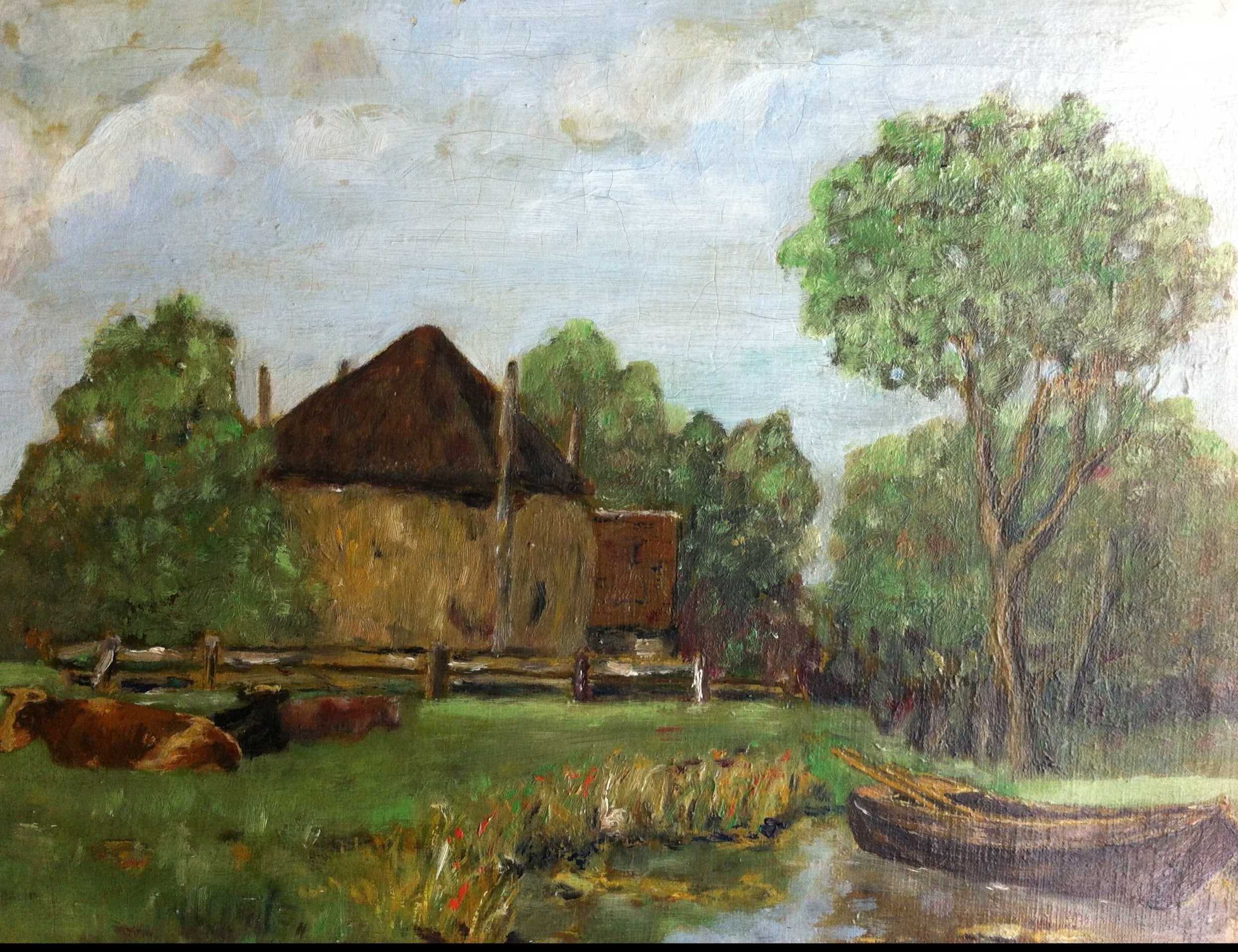 Niet of onleesbaar gesigneerd - Rustende koeien in landschap kopen? Bied vanaf 1!