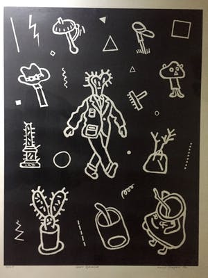 Karel Meijers - Abstract figuur - Zeefdruk, Ingelijst kopen? Bied vanaf 20!