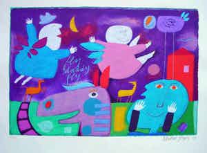 Wouter Stips - Kleurenzeefdruk FLY DADDY FLY Handgesigneerd. verkocht voor € 145!