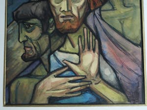 Klaas Pijlman - Tempera , “Jezus en moordenaars” – ingelijst - 1970 kopen? Bied vanaf 50!