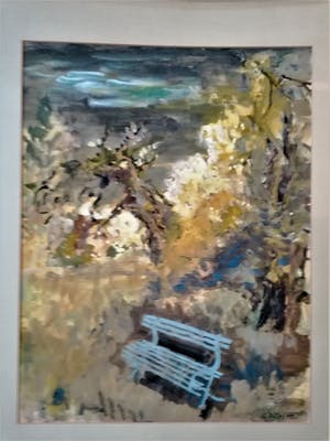 Gunnar Ditlefsen - GROOT WERK!! Bankje in bos met herfstkeuren kopen? Bied vanaf 60!