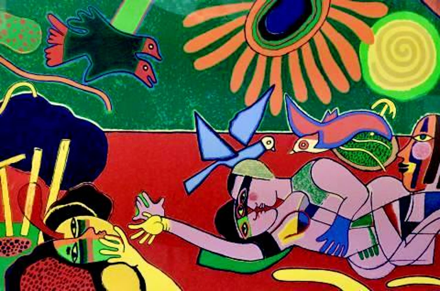 Corneille - Ingelijste kleurenzeefdruk: Les amoureux - 1993(Groot werk!) kopen? Bied vanaf 1150!