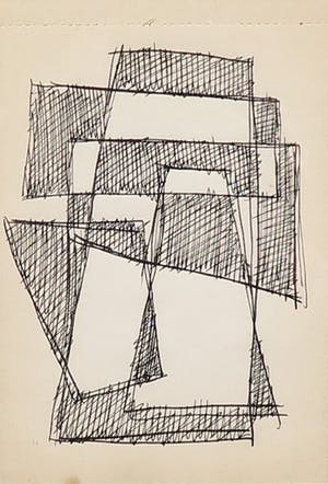 Siep van den Berg - Inkttekening, Abstracte compositie - Ingelijst kopen? Bied vanaf 50!