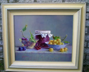 Hans Habraken - Stilleven met kersen en pruimen kopen? Bied vanaf 750!