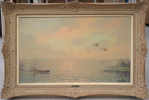 Hans Lenteman - Olieverf op doek, Plasgezicht met eenden - Ingelijst (Groot) kopen? Bied vanaf 80!