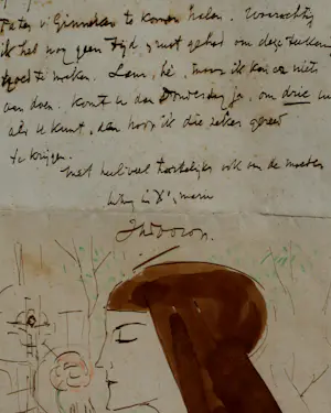 Jan Toorop - Sepia tekening met brief - 1927 (nette lijst!) kopen? Bied vanaf 1495!