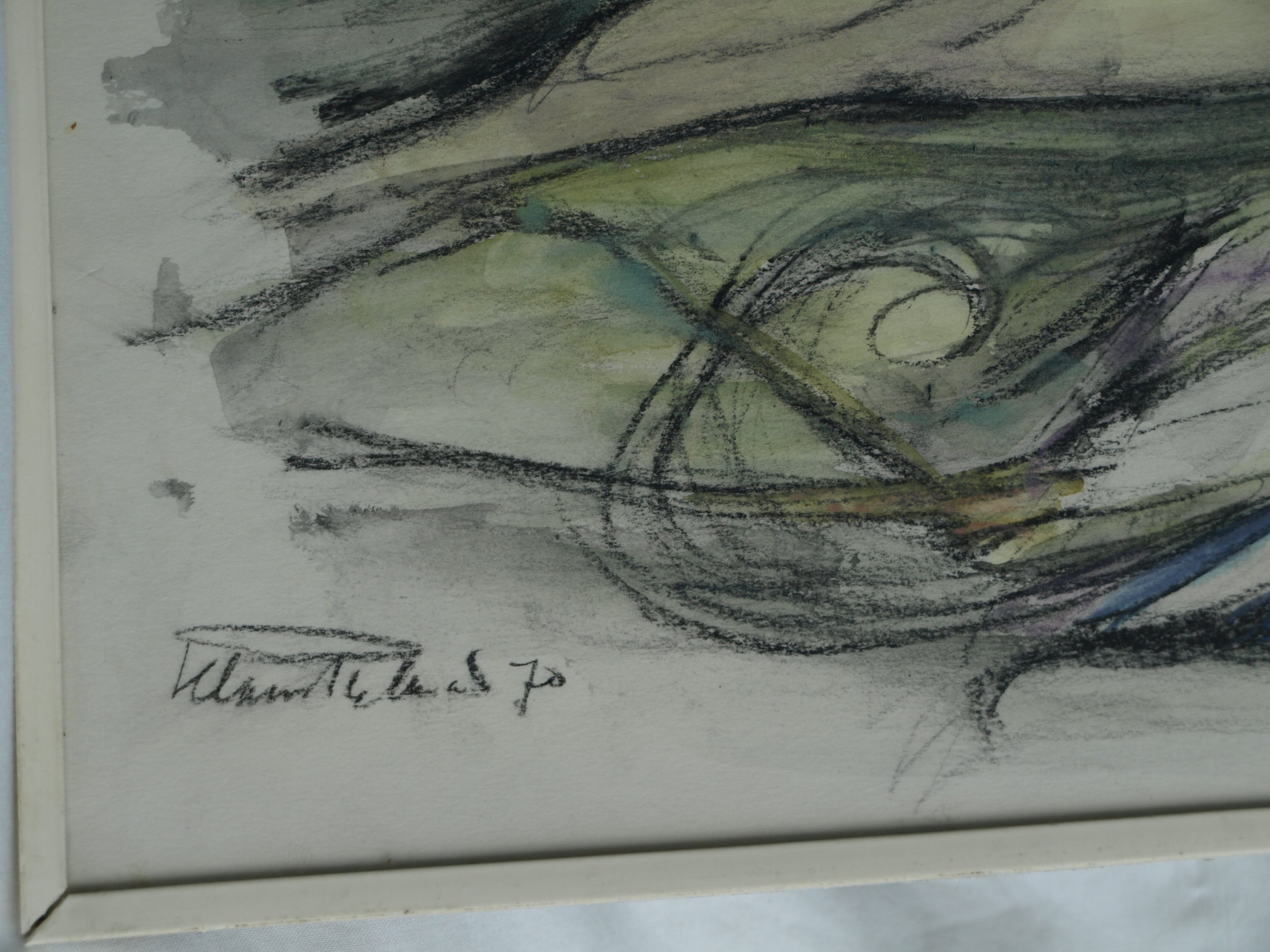 Klaas Pijlman - 2 Reigers met vrouw – pastel & aquarel – gesigneerd & ingelijst – 1970 kopen? Bied vanaf 35!