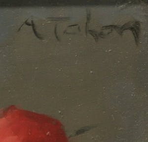 Andre Tahon - Olieverf op papier, Stilleven met theerozen - Ingelijst kopen? Bied vanaf 1!