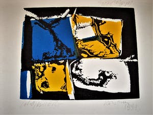 Gerard Schaperkotter - Linoleumsnede in 4 kleuren "Kerstmis 1999" - gesigneerd kopen? Bied vanaf 1!