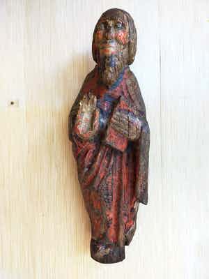 Heiligenfiguur, eikenhout - restant beschildering verkocht voor € 1!