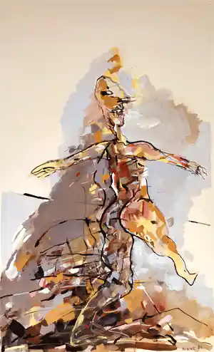 Rinke Doornekamp - Passanten, Gouache op papier - In passepartout verkocht voor € 95!