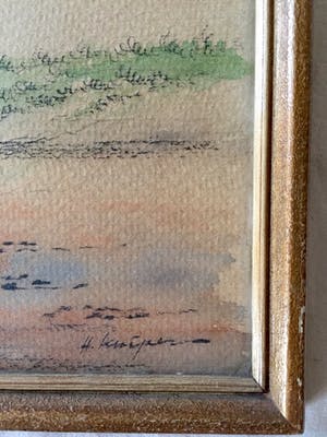 Niet of onleesbaar gesigneerd - Strandlandschap - Potloodtekening, Tekening kopen? Bied vanaf 10!