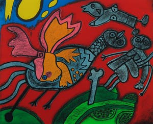 Corneille - Zeefdruk, L' ange descendu des astres - Ingelijst kopen? Bied vanaf 200!