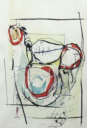 Ruud van der Beele - Gemengde techniek op papier, Z.t. Abstract - Ingelijst kopen? Bied vanaf 1!