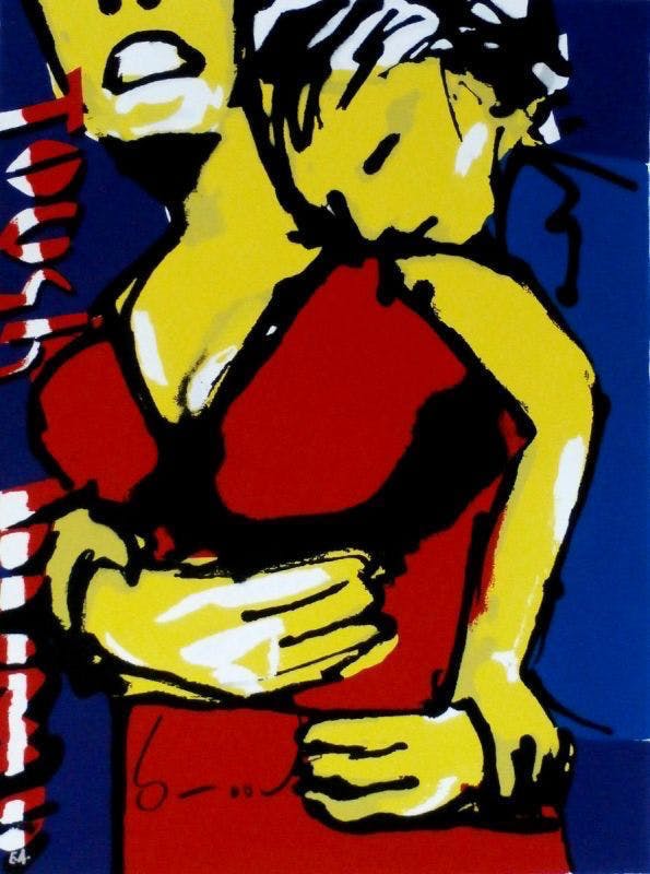 Herman Brood - Gr Zeefdruk op LINNEN en houten spieraam TOUGH BUMP Handgesigneerd kopen? Bied vanaf 525!