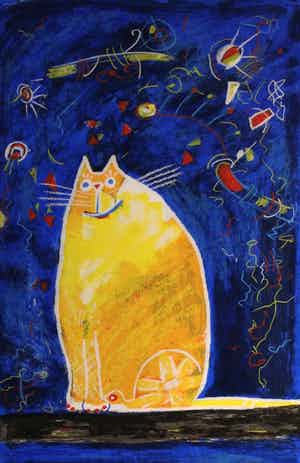 Franz Lauter - Cat in yellow - 2002 verkocht voor € 75!