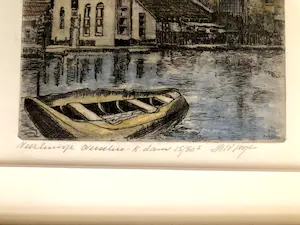 Huib Bijl - Veerhuisje te Overschie - Ingekleurde ets, Ingelijst kopen? Bied vanaf 30!