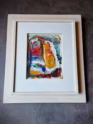 Gerriet Postma - bekend Fries expressionist - "dik in de verf" abstract olieverf - mooi ingelijst kopen? Bied vanaf 178!