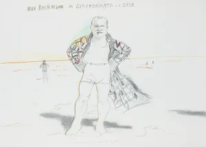 Chris van Tol - Potloodtekening, Max Beckmann in Scheveningen c. 1928 - Ingelijst kopen? Bied vanaf 1!