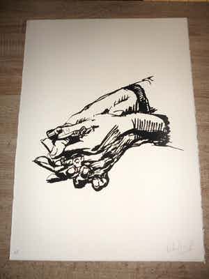 Peter Klashorst - Litho. Gevouwen handen. verkocht voor € 35!