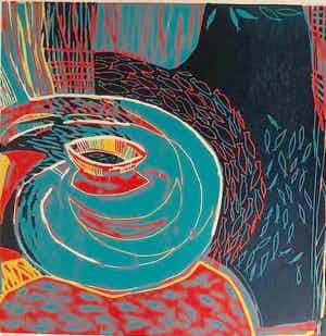 Diana van Hal - La Peche 2 - Houtsnede, Ingelijst verkocht voor € 59!