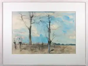 Jose Calsina - Pen/ Aquarel op papier, Knotwilgen - Ingelijst verkocht voor € 80!
