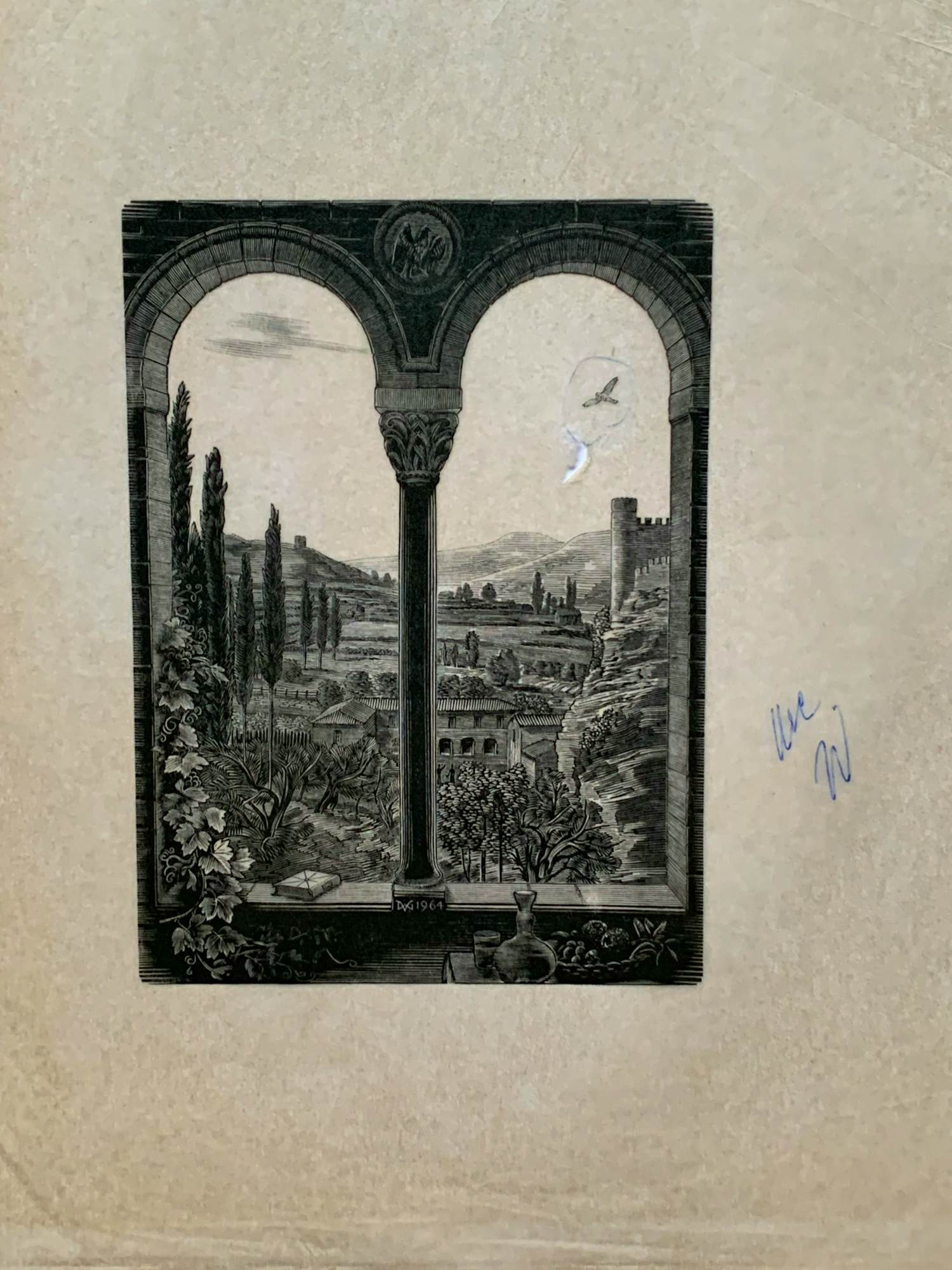 Dirk van Gelder - Houtgravure Loggia met uitzicht op Italiaans Landschap kopen? Bied vanaf 40!