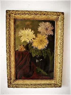 Niet of onleesbaar gesigneerd - Omstreeks 1930 geschilderd olieverf stilleven - gesigneerd - GROOT! verkocht voor € 1!