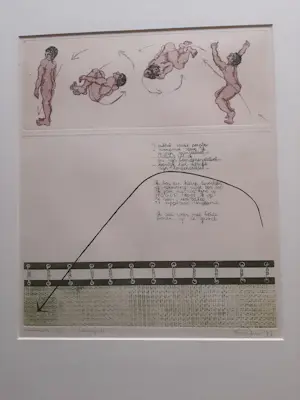 Helen van der Deen - Ets/Aquatint, Titel, " trampoline ". kopen? Bied vanaf 35!