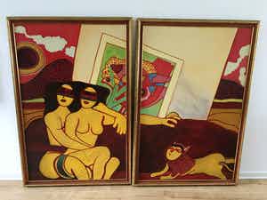 Niet of onleesbaar gesigneerd - Twee vrouwen op sofa verkocht voor € 1!