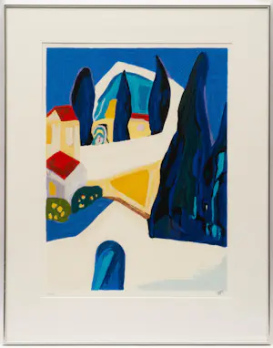 Amos Yaskil - ingelijste zeefdruk: Zuid Europees landschap kopen? Bied vanaf 100!